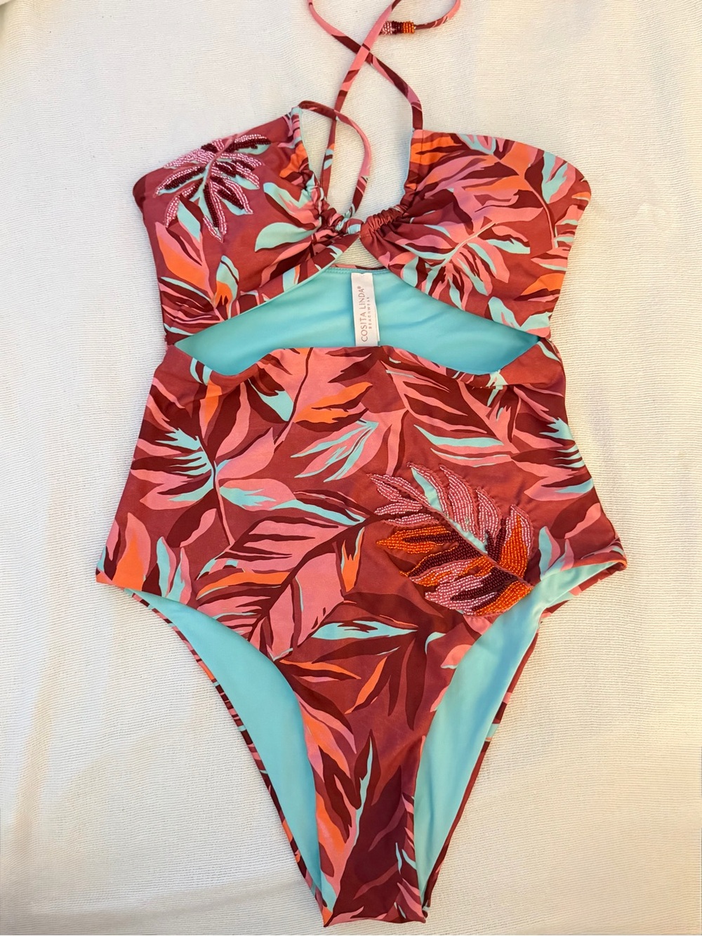 Cosita Linda Rainforest Radiance Halter Cut Out One Piece Swimsuit Size S NWOT - Picture 6 of 8